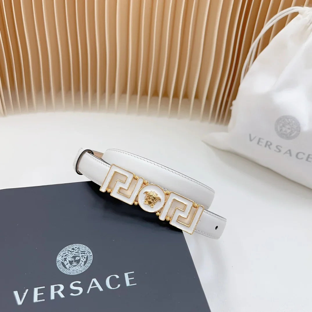 Versace Greca Medusa Enamel Buckle Leather Belt