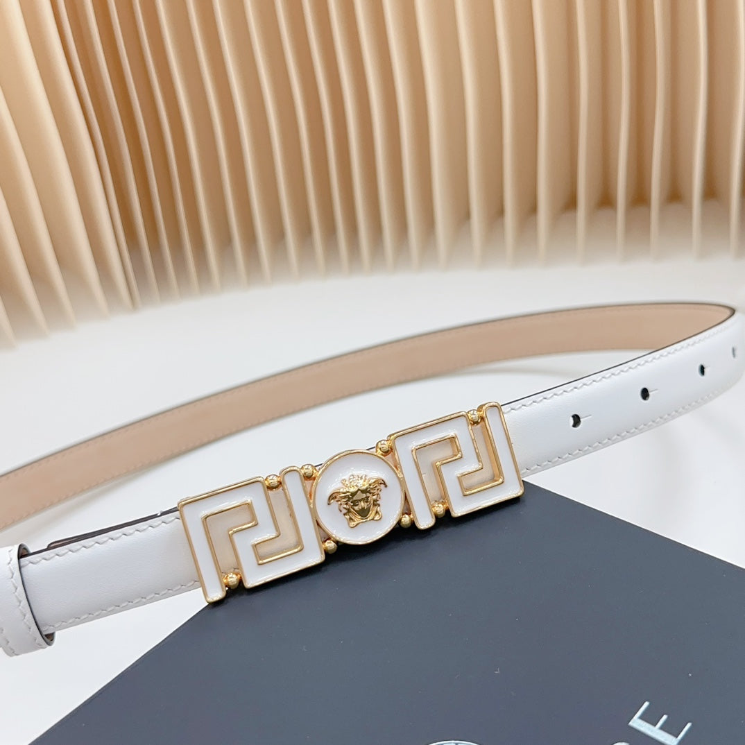 Versace Greca Medusa Enamel Buckle Leather Belt