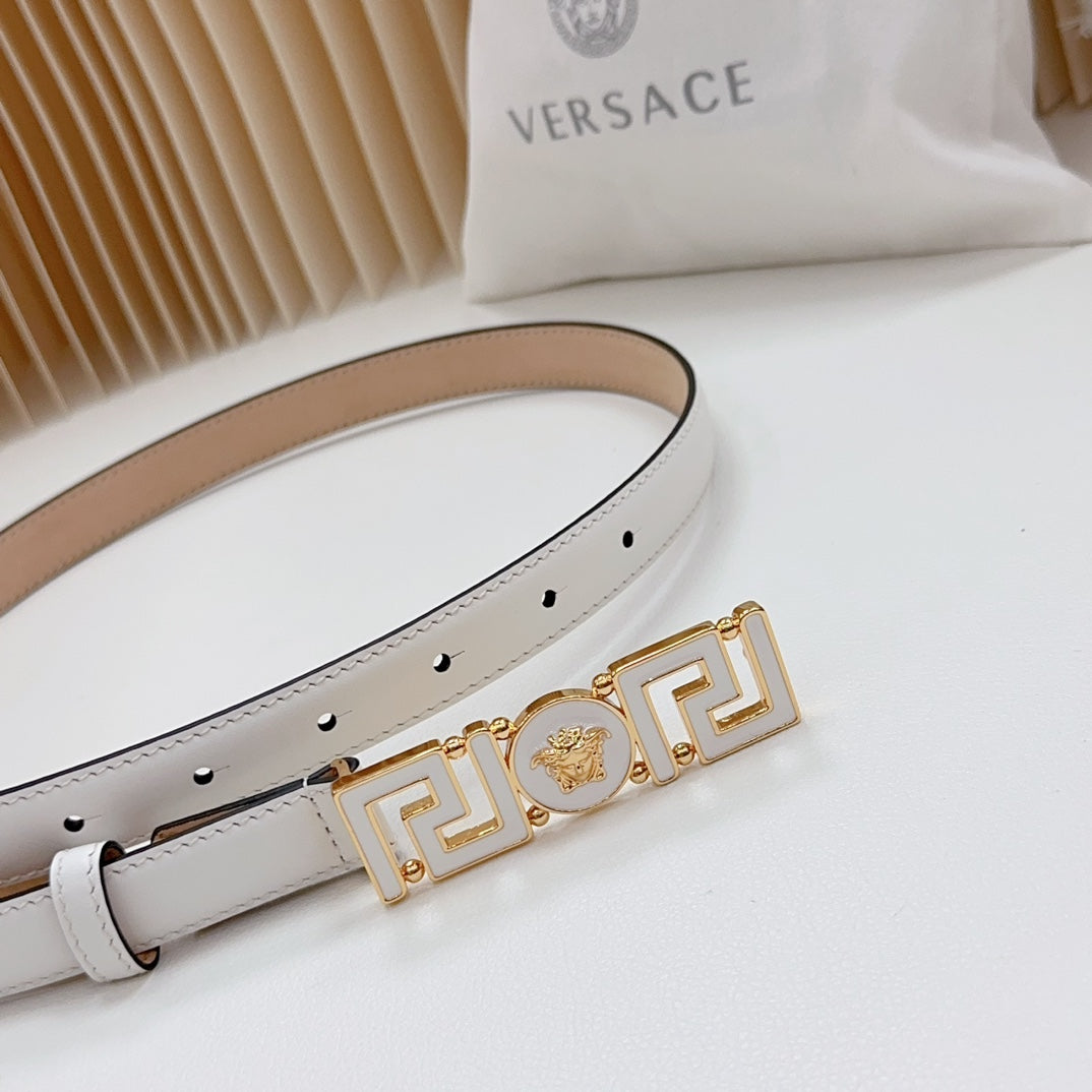 Versace Greca Medusa Enamel Buckle Leather Belt