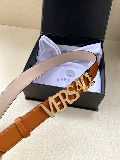 Versace Logo Lettering Buckle Leather Belt