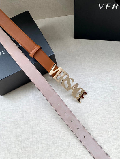 Versace Logo Lettering Buckle Leather Belt