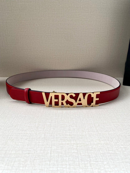 Versace Logo Lettering Buckle Leather Belt