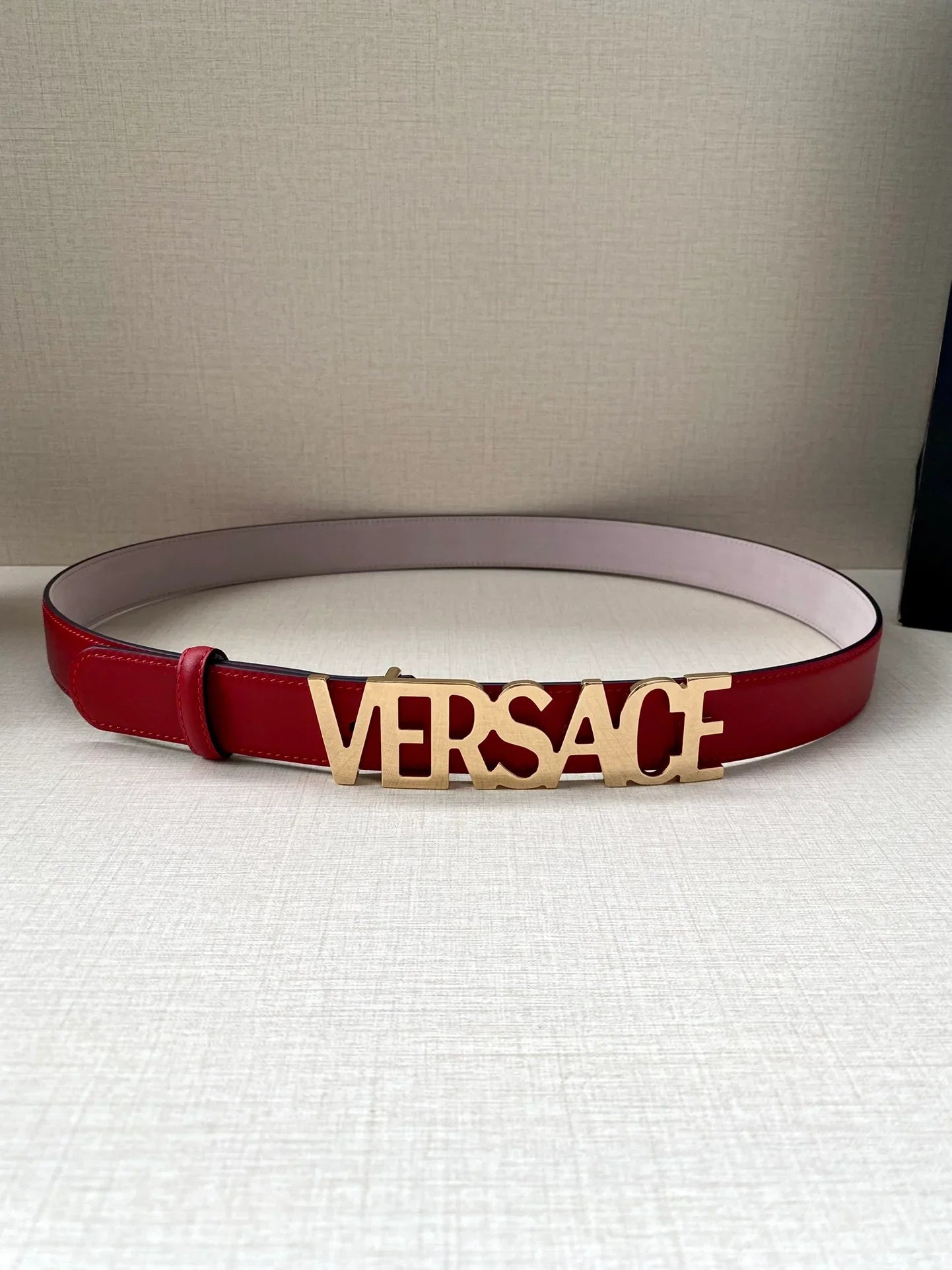 Versace Logo Lettering Buckle Leather Belt
