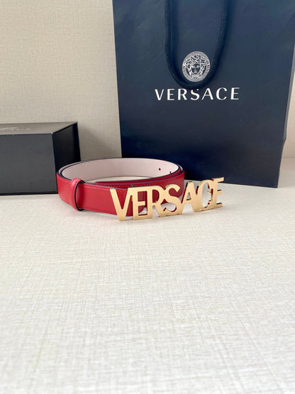 Versace Logo Lettering Buckle Leather Belt