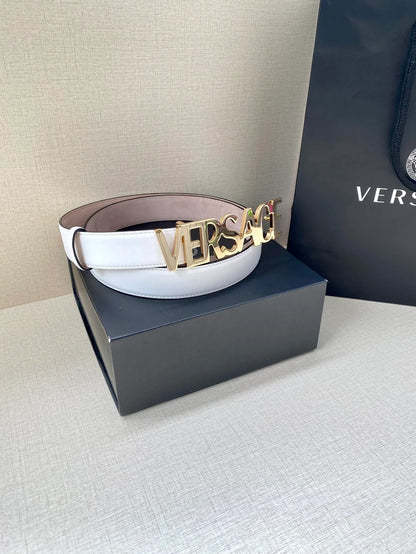 Versace Logo Lettering Buckle Leather Belt