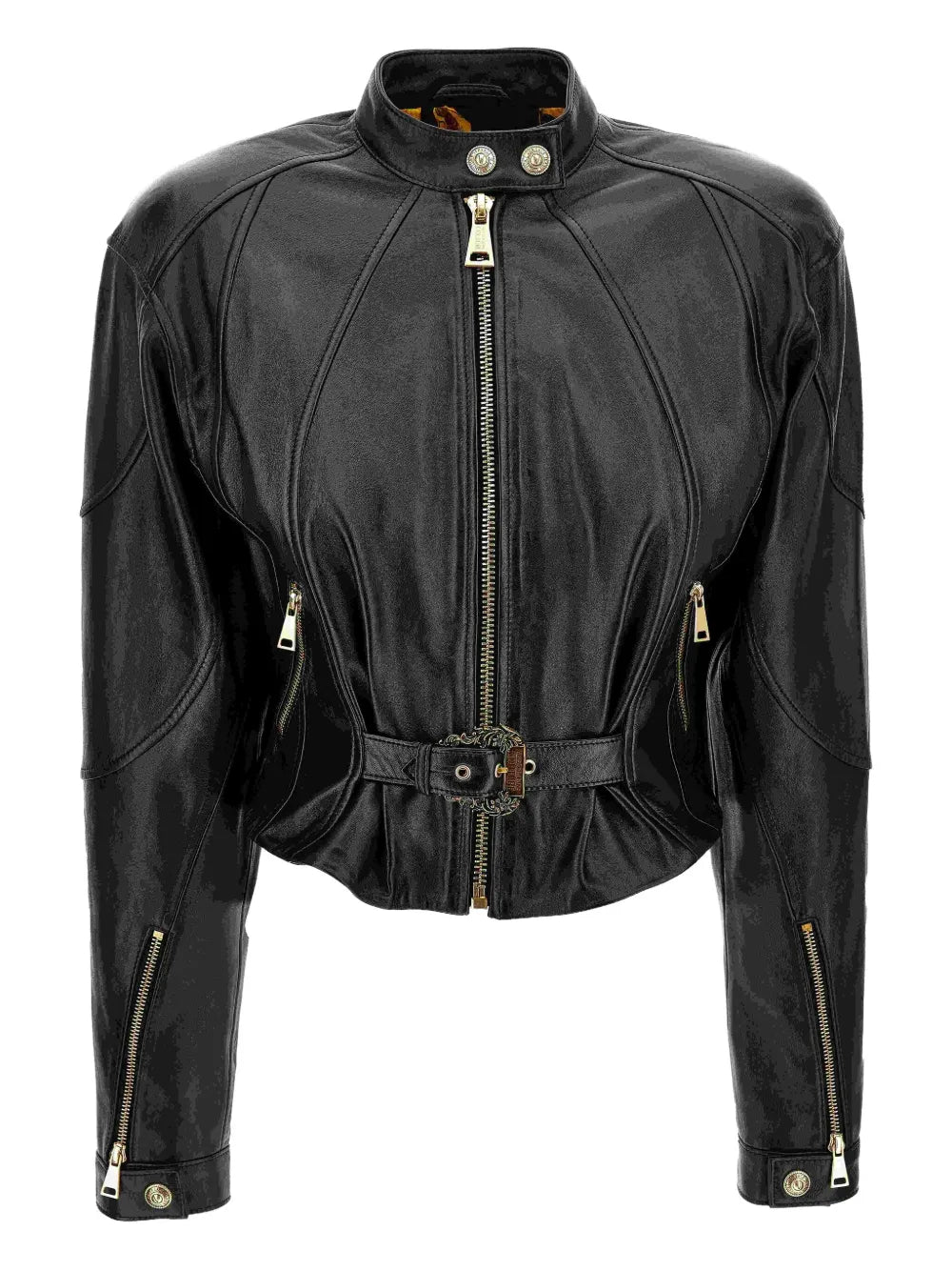 Versace Medusa-Buckle Cropped Leather Jacket