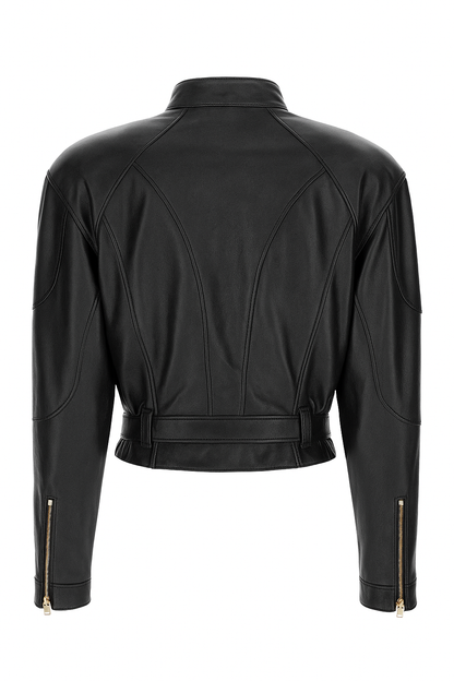 Versace Medusa-Buckle Cropped Leather Jacket