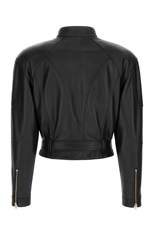Versace Medusa-Buckle Cropped Leather Jacket