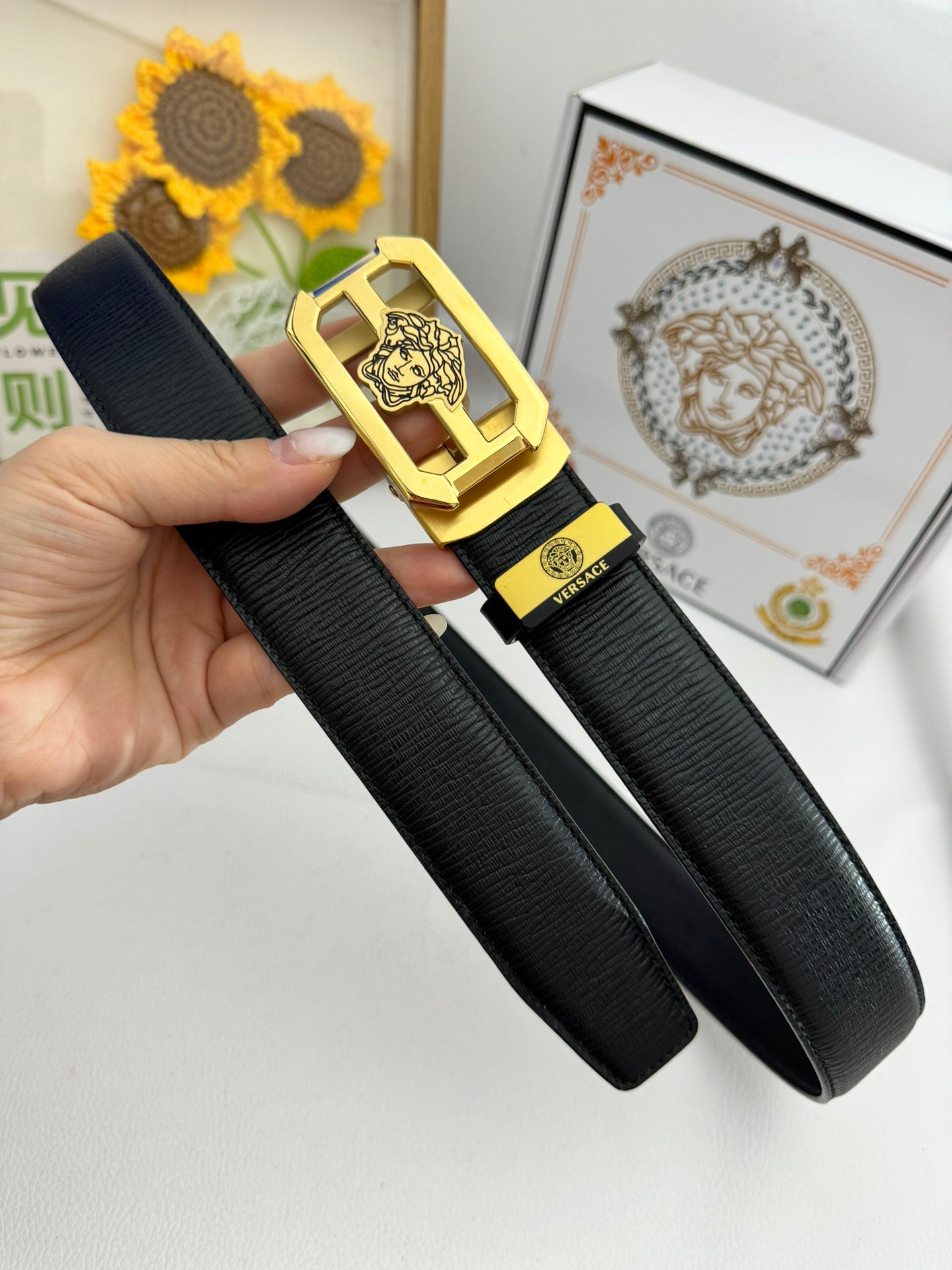 Versace Medusa Buckle Leather Belt