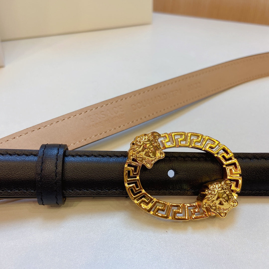 Versace Medusa Head Oval Buckle Leather Belt