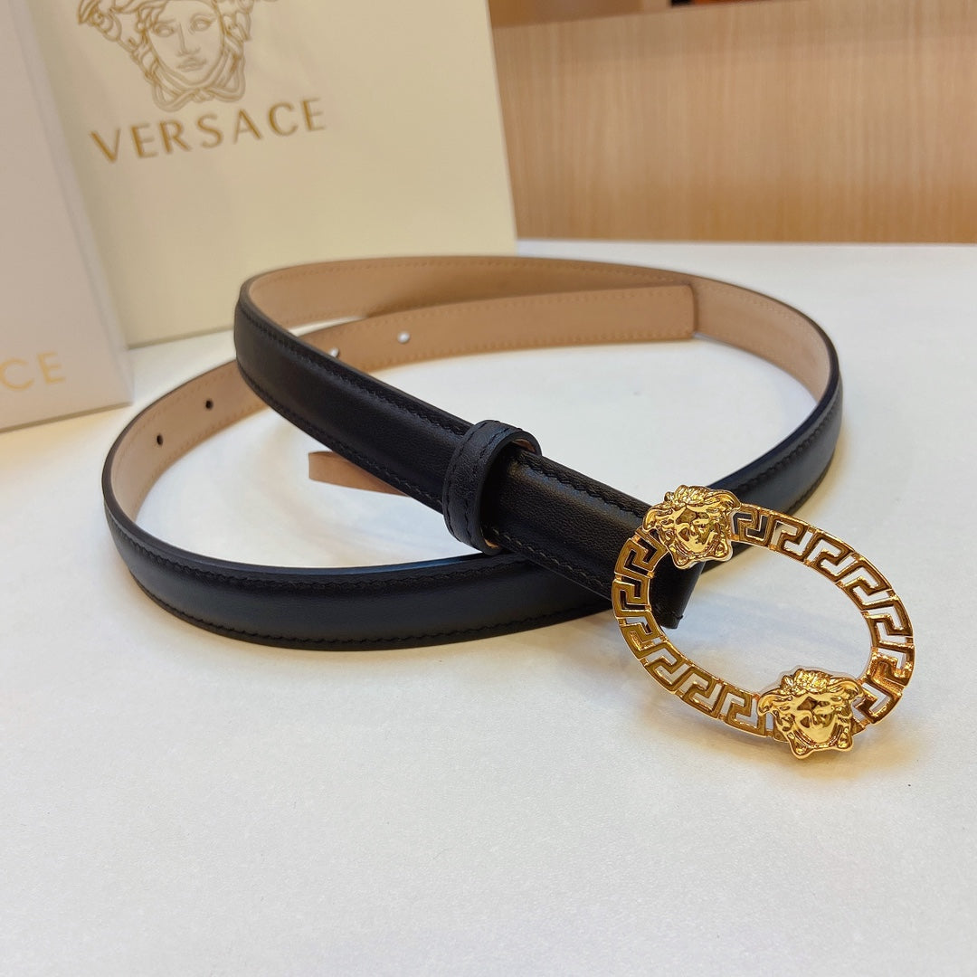 Versace Medusa Head Oval Buckle Leather Belt