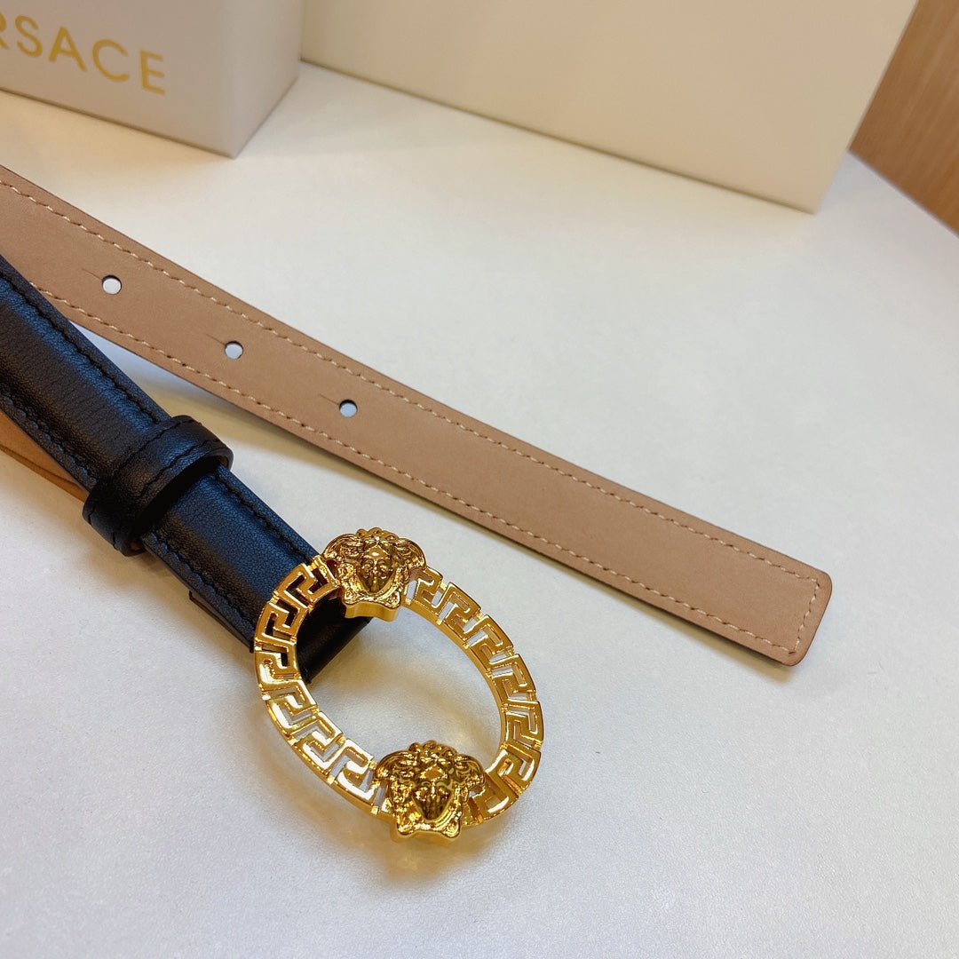 Versace Medusa Head Oval Buckle Leather Belt