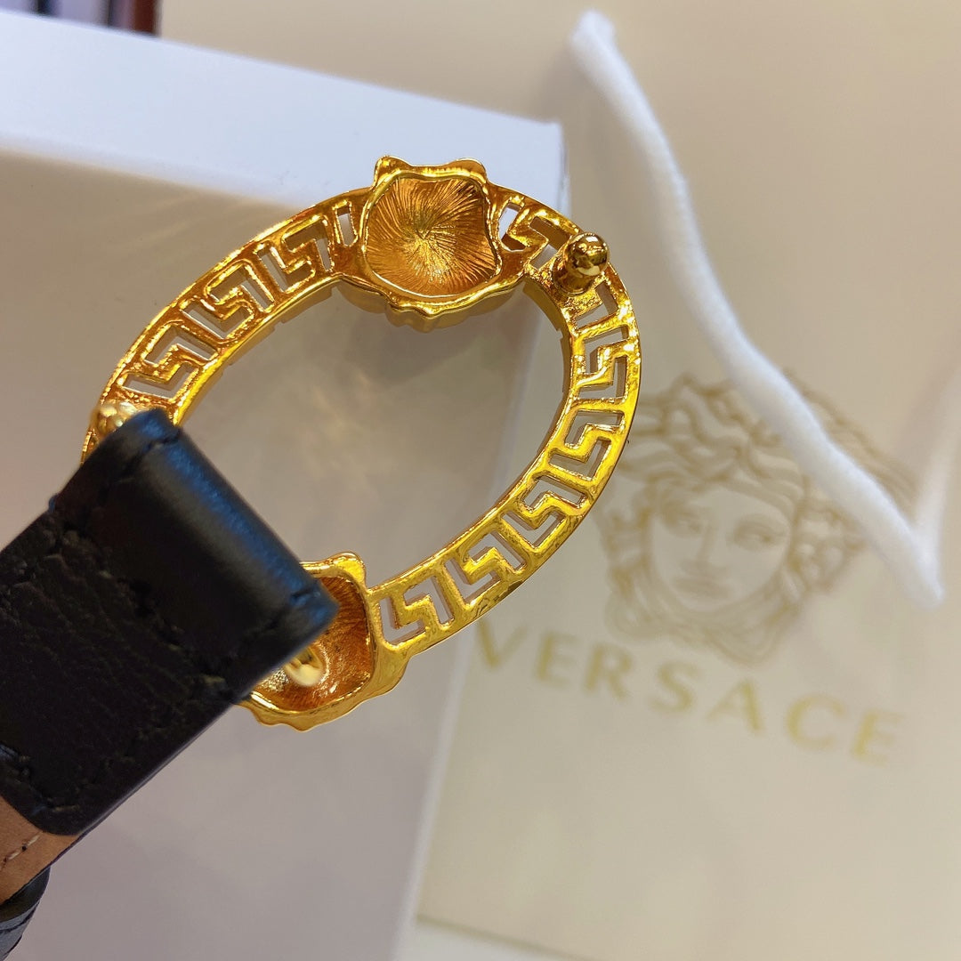 Versace Medusa Head Oval Buckle Leather Belt