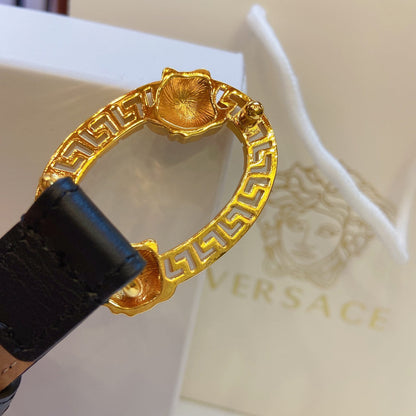 Versace Medusa Head Oval Buckle Leather Belt
