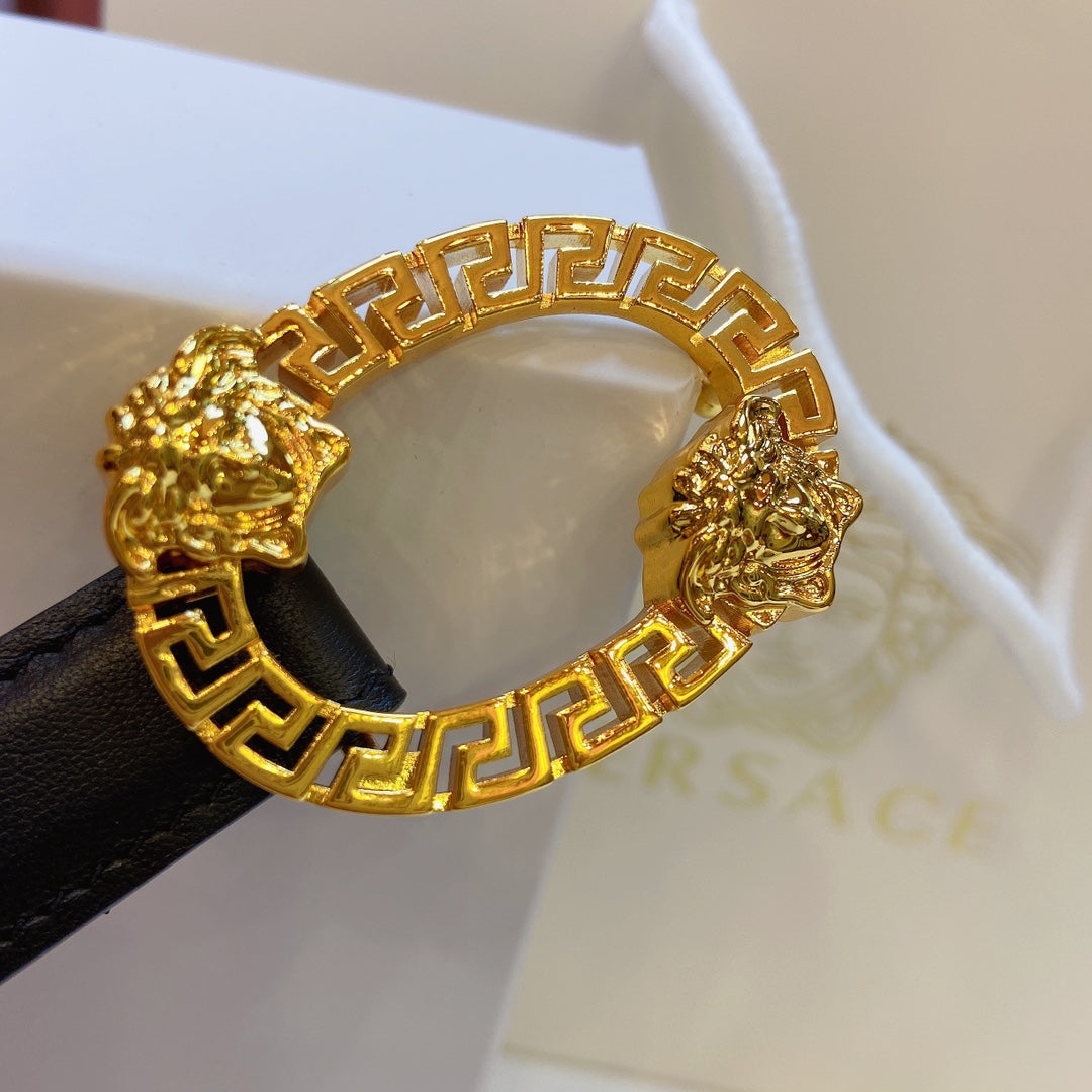 Versace Medusa Head Oval Buckle Leather Belt