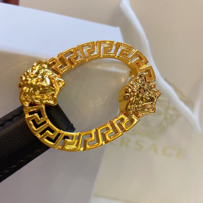 Versace Medusa Head Oval Buckle Leather Belt