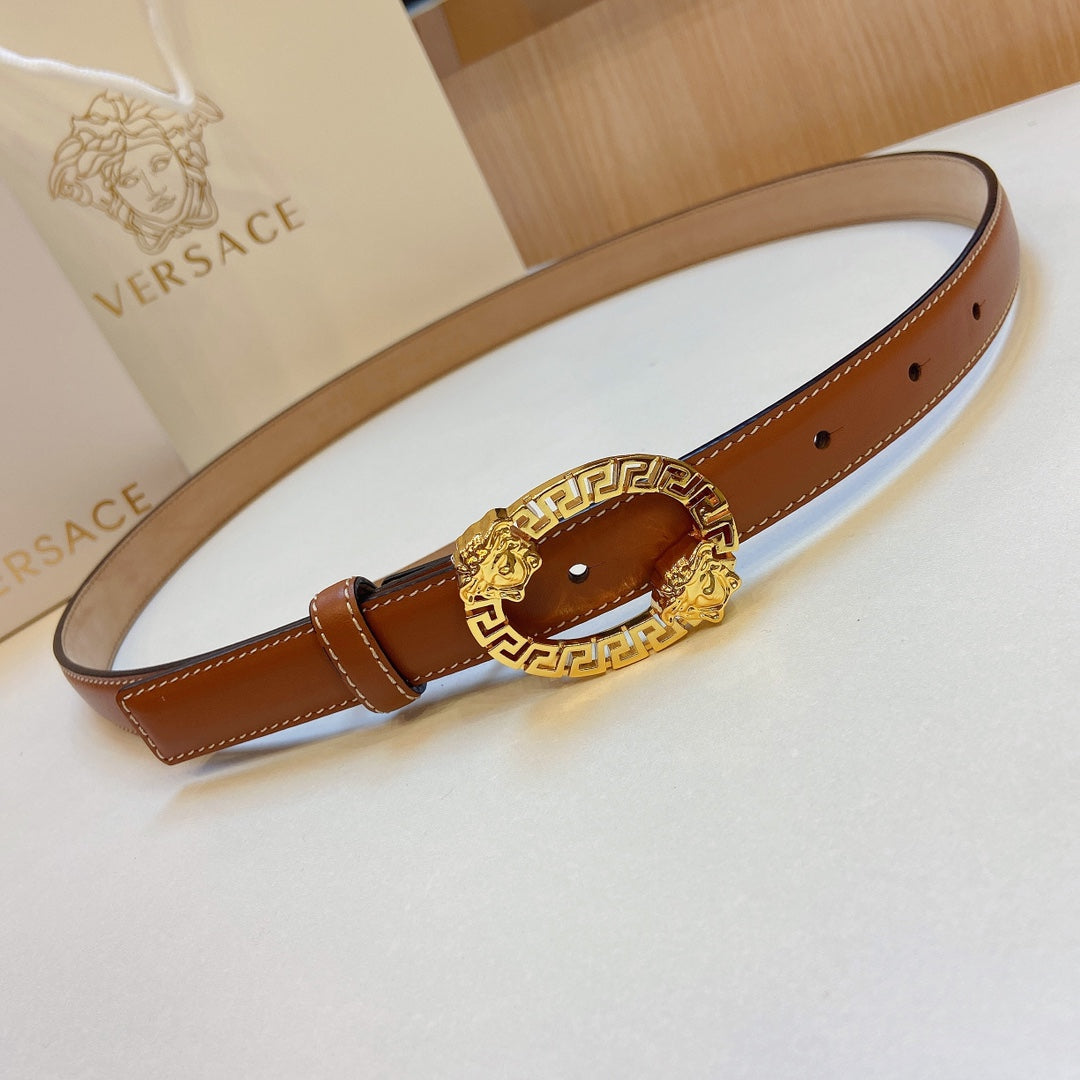 Versace Medusa Head Oval Buckle Leather Belt