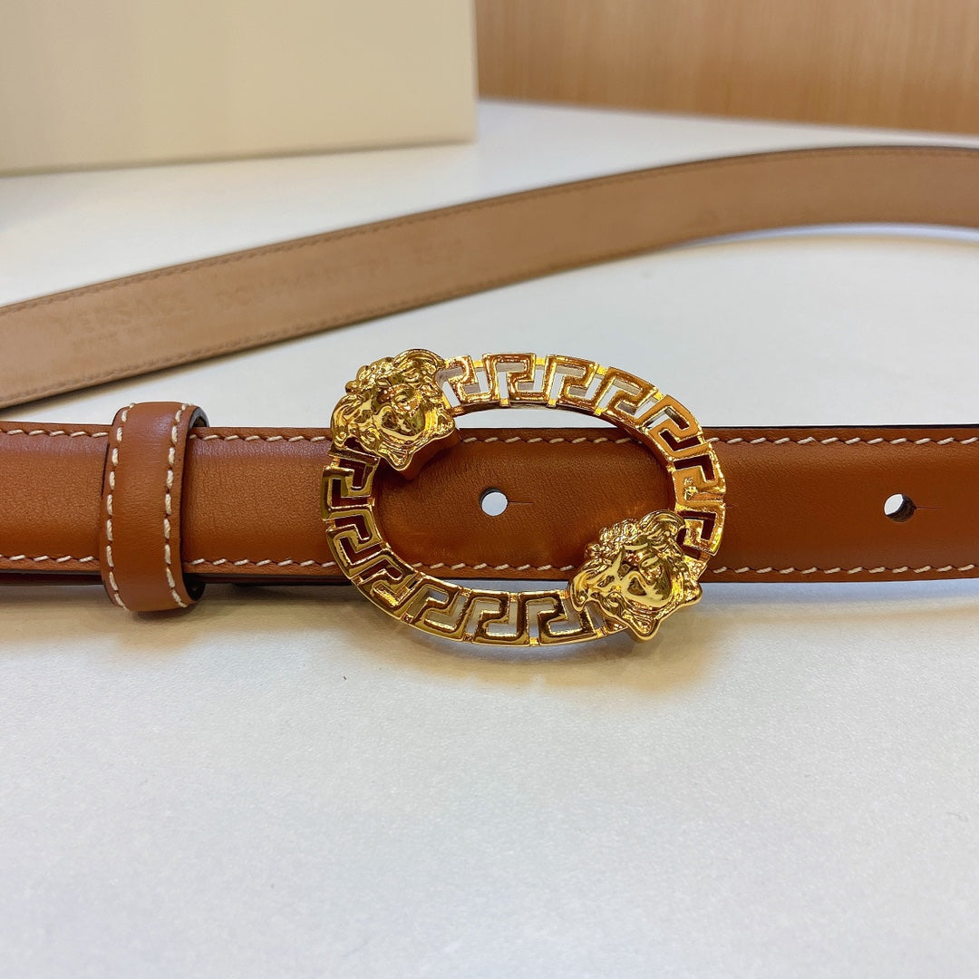 Versace Medusa Head Oval Buckle Leather Belt
