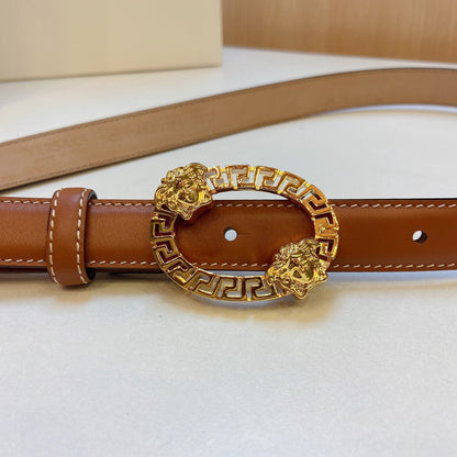 Versace Medusa Head Oval Buckle Leather Belt
