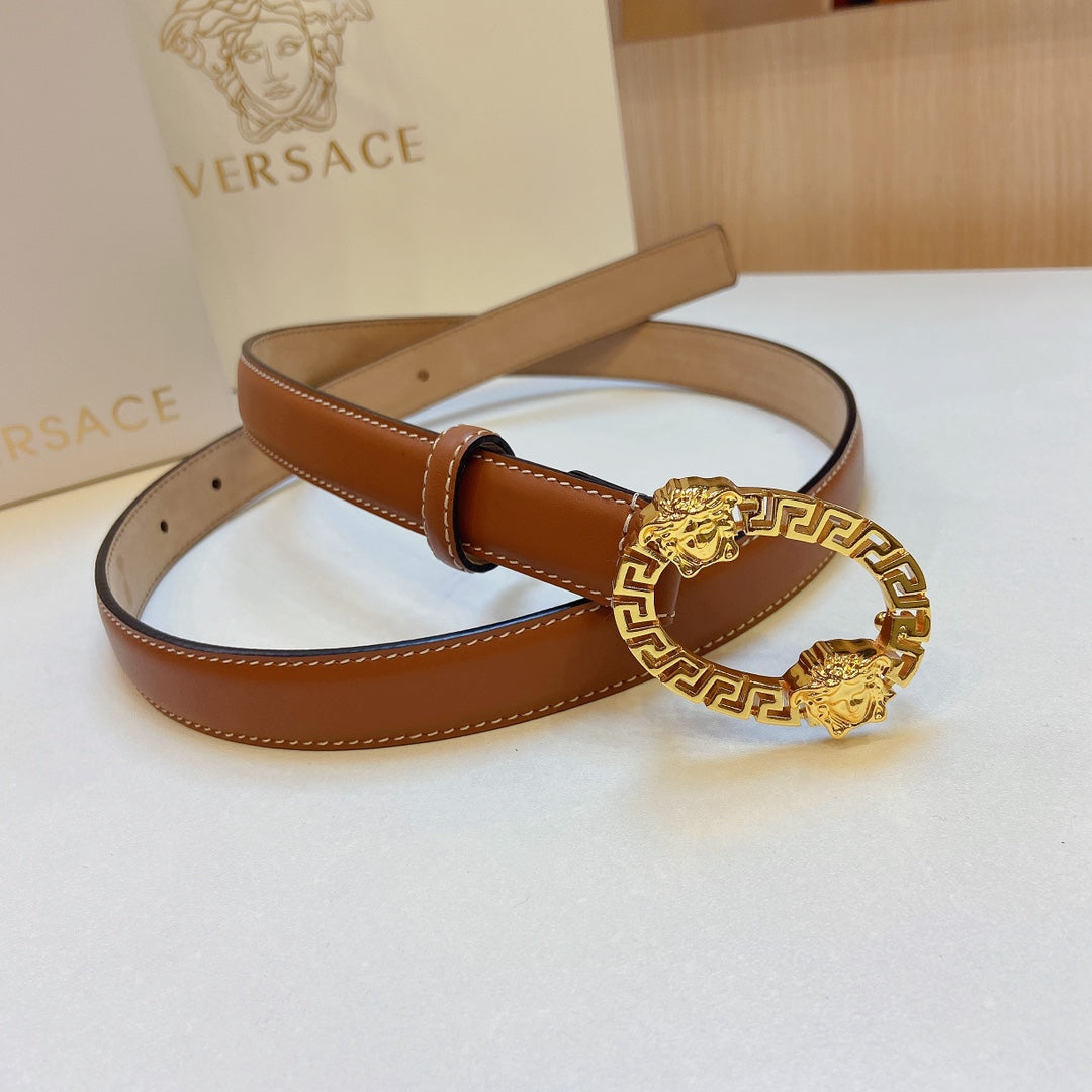 Versace Medusa Head Oval Buckle Leather Belt