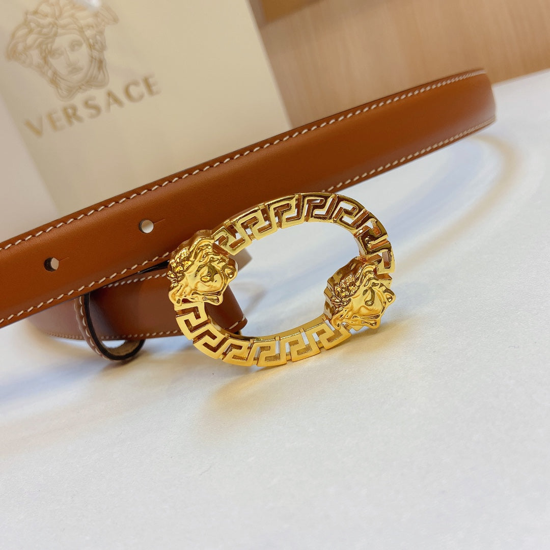 Versace Medusa Head Oval Buckle Leather Belt