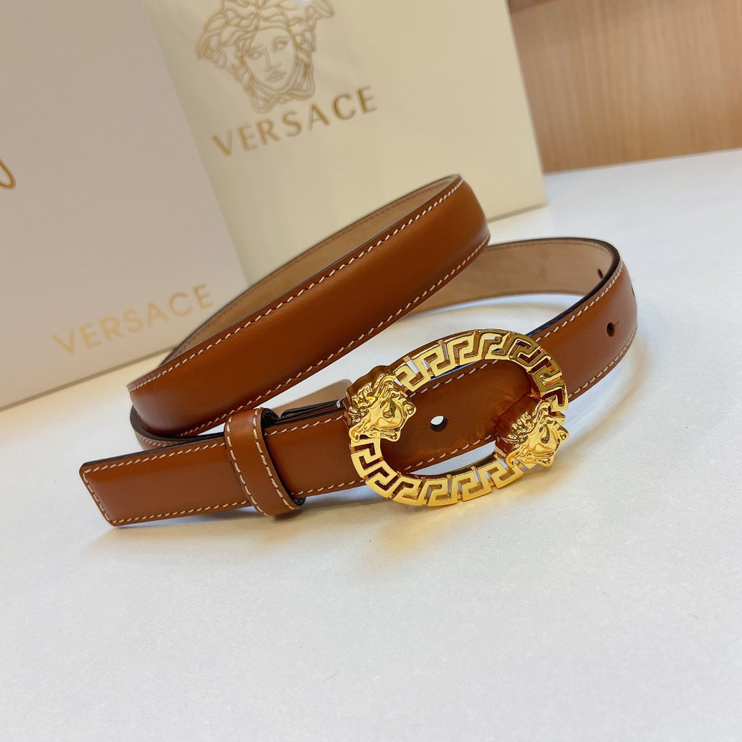 Versace Medusa Head Oval Buckle Leather Belt