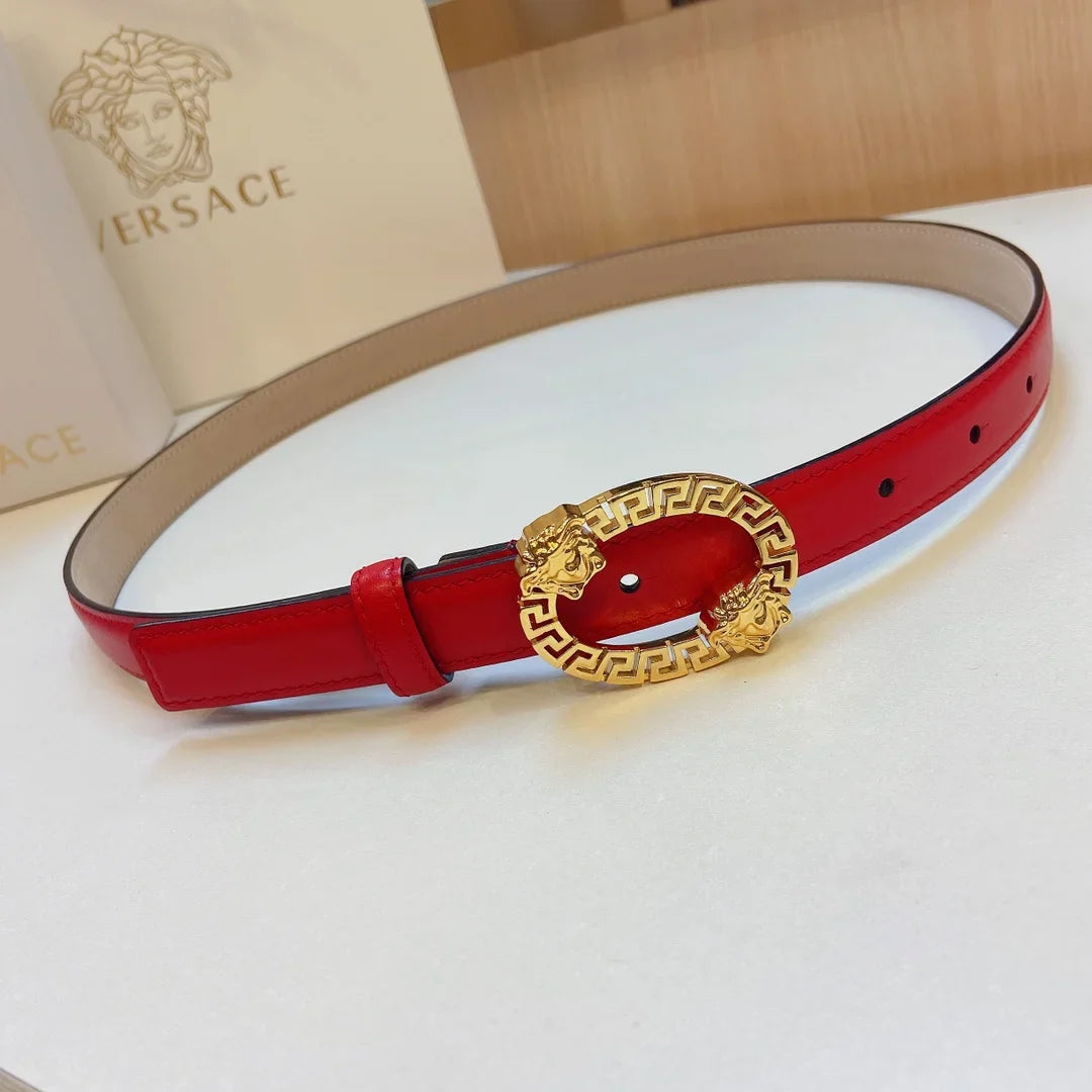 Versace Medusa Head Oval Buckle Leather Belt