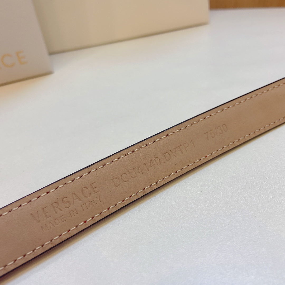 Versace Medusa Head Oval Buckle Leather Belt