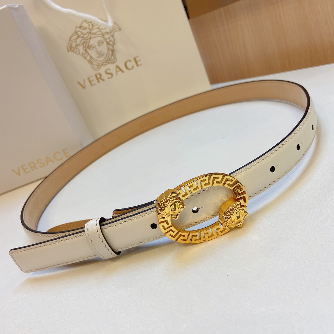 Versace Medusa Head Oval Buckle Leather Belt