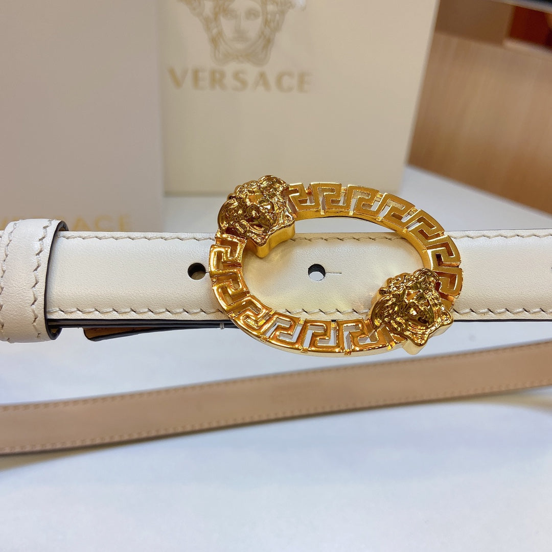 Versace Medusa Head Oval Buckle Leather Belt