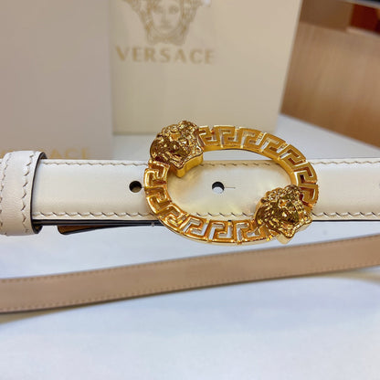 Versace Medusa Head Oval Buckle Leather Belt
