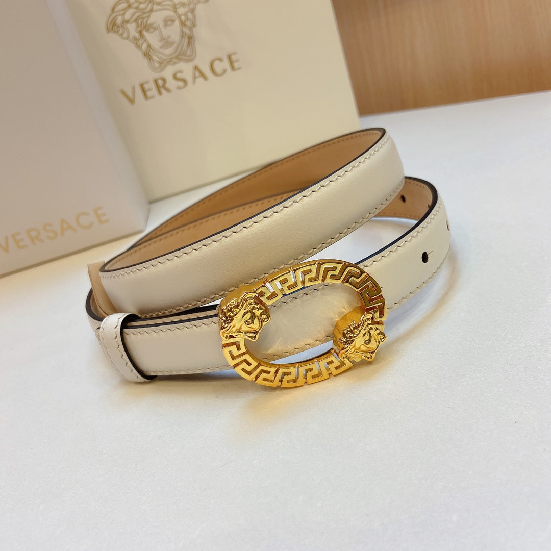 Versace Medusa Head Oval Buckle Leather Belt