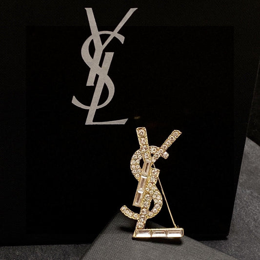 Saint Laurent YSL Crystal Logo Brooch