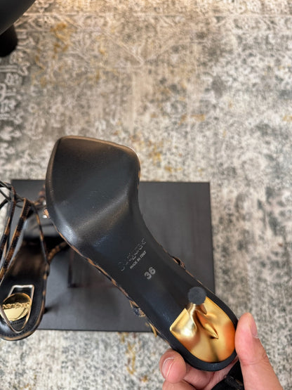 YSL SAINT LAURENT Amber Lace-Up Pumps in Leopard Print