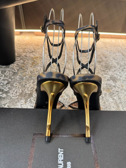 YSL SAINT LAURENT Amber Lace-Up Pumps in Leopard Print