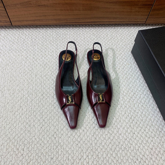 YSL SAINT LAURENT Babylone Leather Slingback Flats