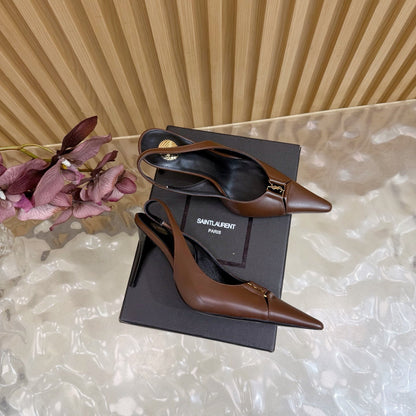 YSL SAINT LAURENT Babylone Leather Slingback Pumps
