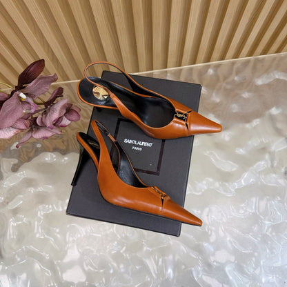 YSL SAINT LAURENT Babylone Leather Slingback Pumps