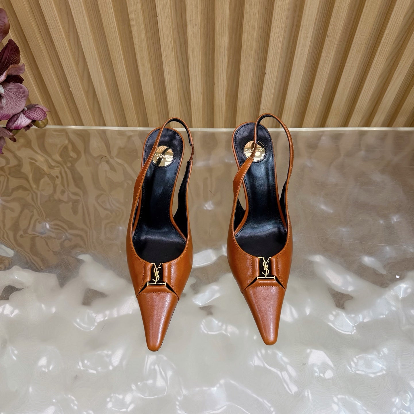 YSL SAINT LAURENT Babylone Leather Slingback Pumps