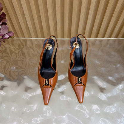 YSL SAINT LAURENT Babylone Leather Slingback Pumps