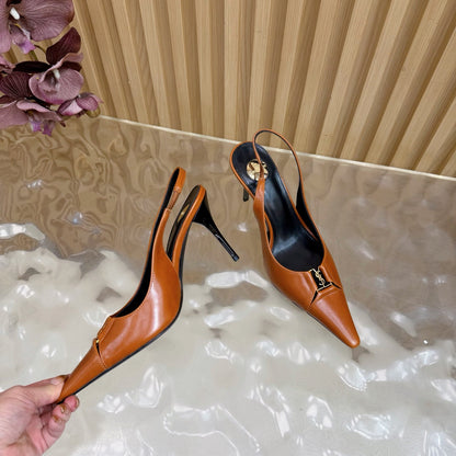 YSL SAINT LAURENT Babylone Leather Slingback Pumps