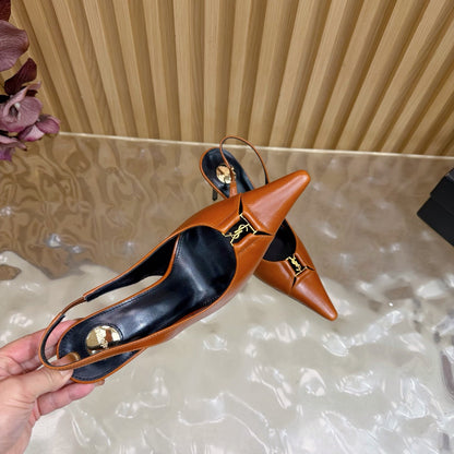 YSL SAINT LAURENT Babylone Leather Slingback Pumps