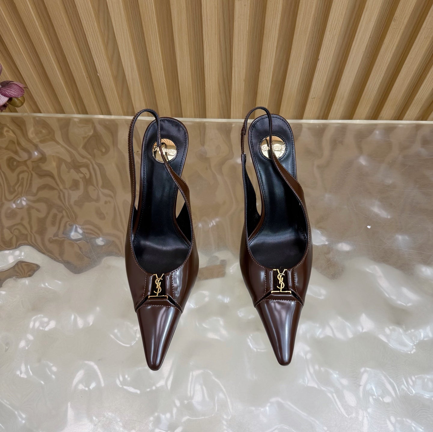YSL SAINT LAURENT Babylone Leather Slingback Pumps