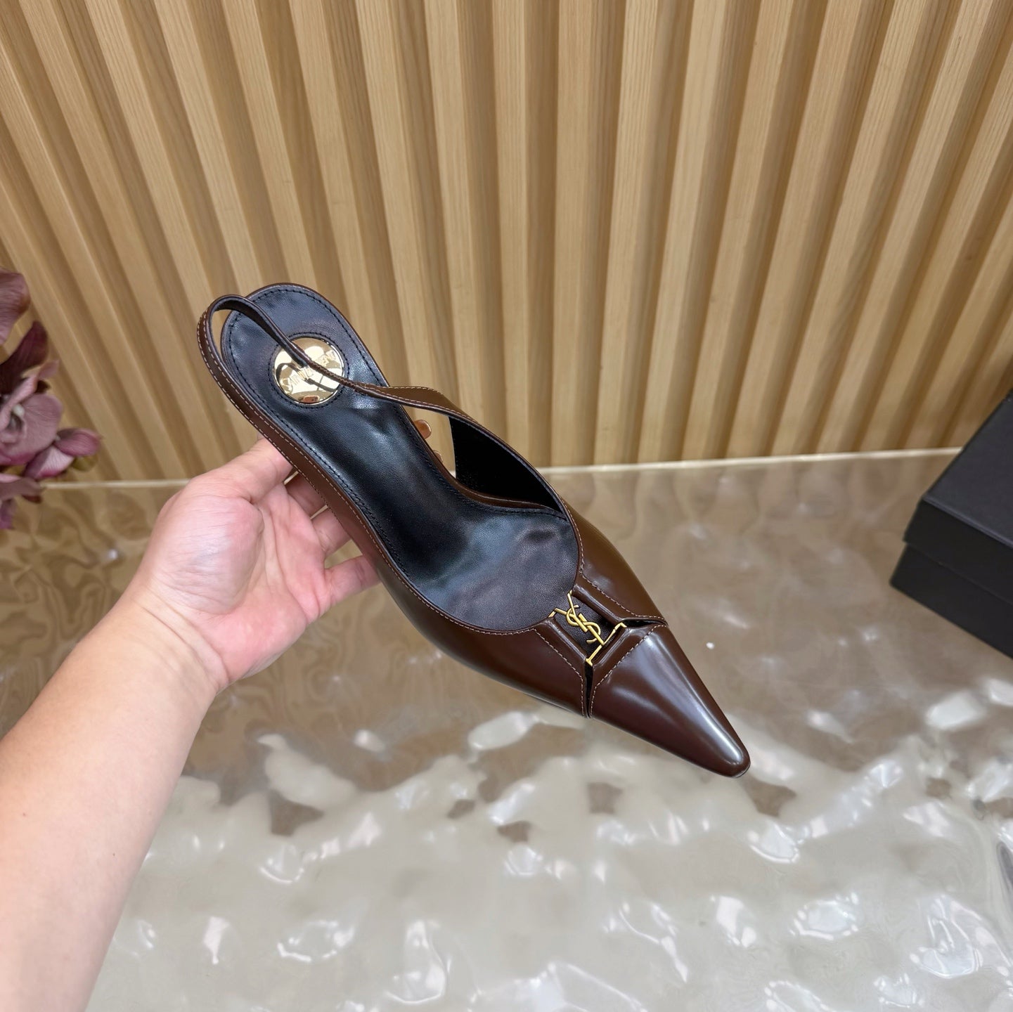 YSL SAINT LAURENT Babylone Leather Slingback Pumps
