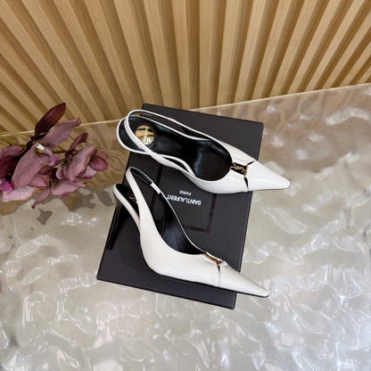 YSL SAINT LAURENT Babylone Leather Slingback Pumps