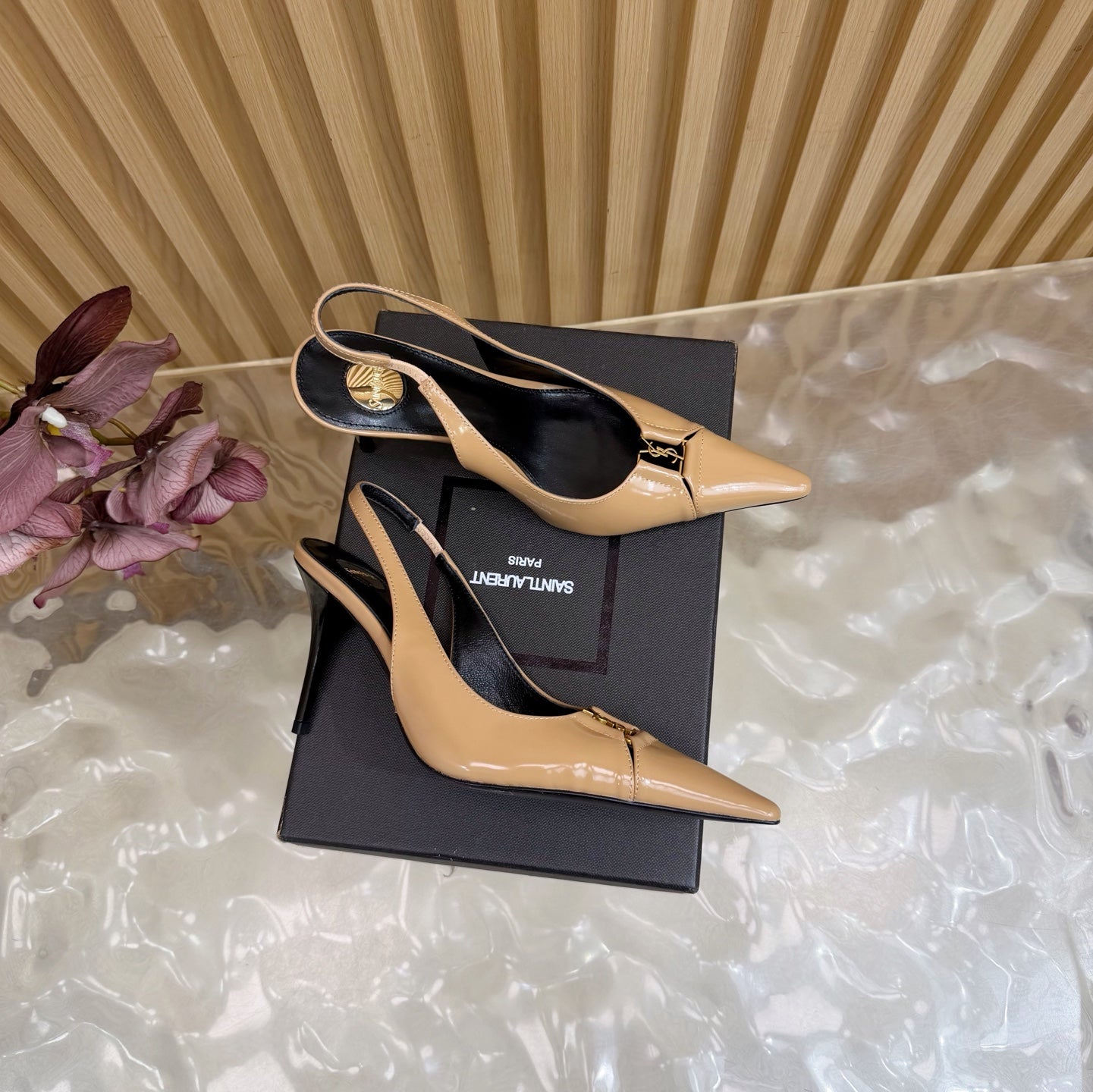 YSL SAINT LAURENT Babylone Leather Slingback Pumps
