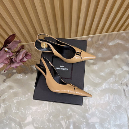YSL SAINT LAURENT Babylone Leather Slingback Pumps