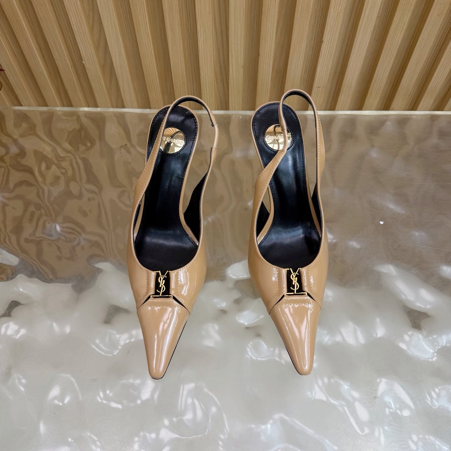 YSL SAINT LAURENT Babylone Leather Slingback Pumps
