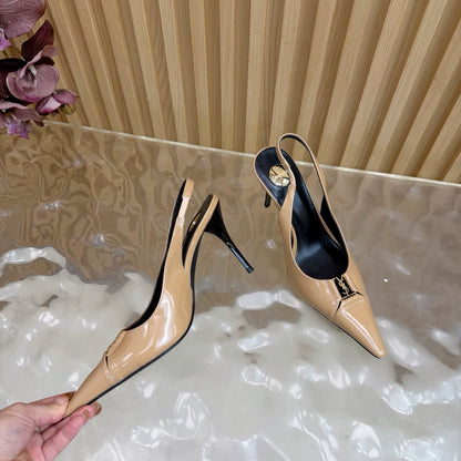 YSL SAINT LAURENT Babylone Leather Slingback Pumps