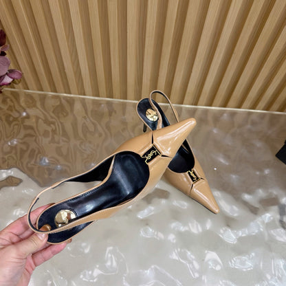 YSL SAINT LAURENT Babylone Leather Slingback Pumps
